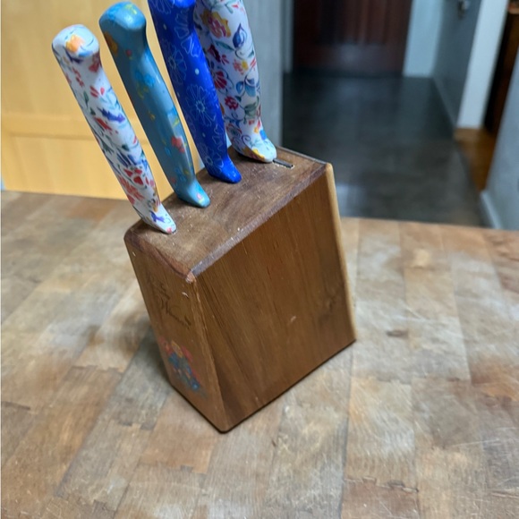 The Pioneer Woman Floral Ceramic Knife Set with Wooden Block 4 knives - Picture 2 of 9